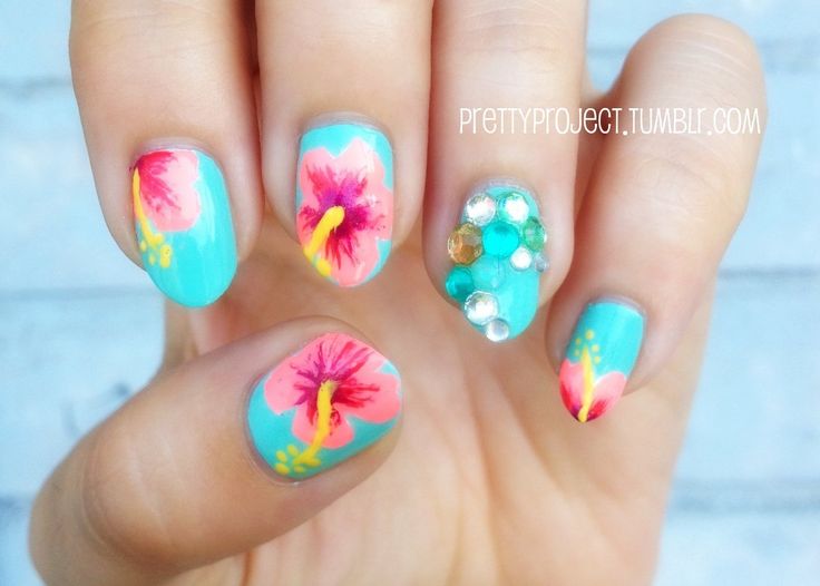 Tropical Flower Nail Art Tropical Flower Nail Art