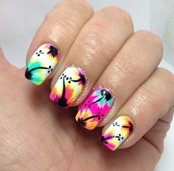 Tropical Flowers Nail Art Design