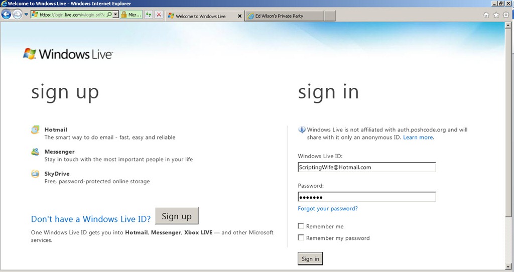 Windows Live Hotmail Sign Page