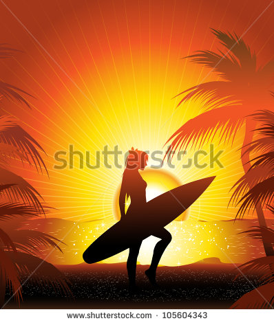 Beach Surfer Girl Silhouette