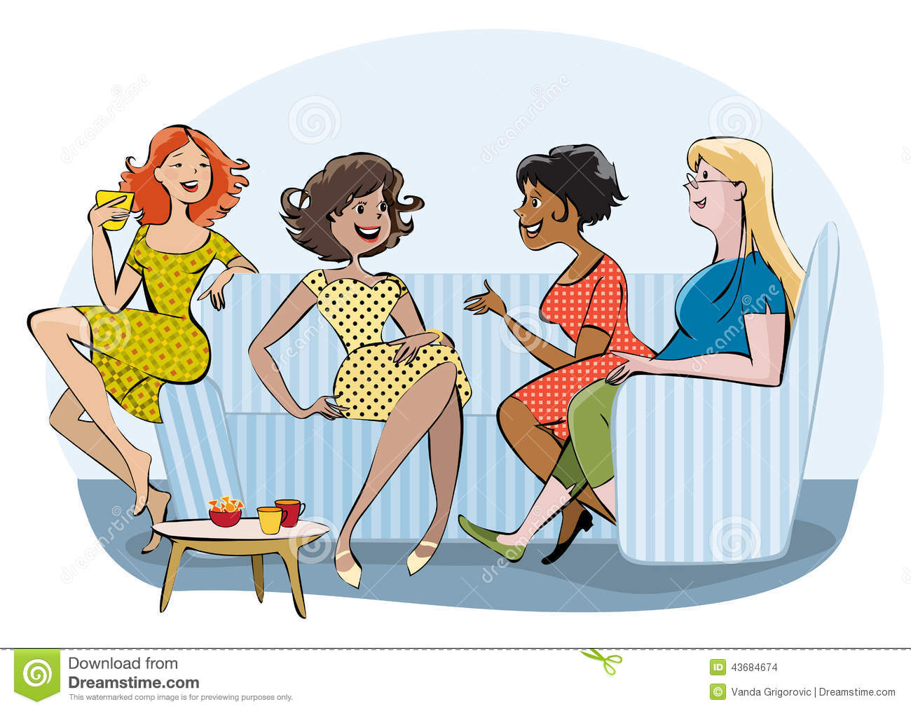 Cartoon Group of Women Chatting