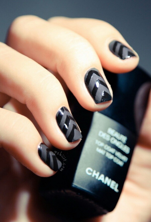 Matte Black Nails Chevron