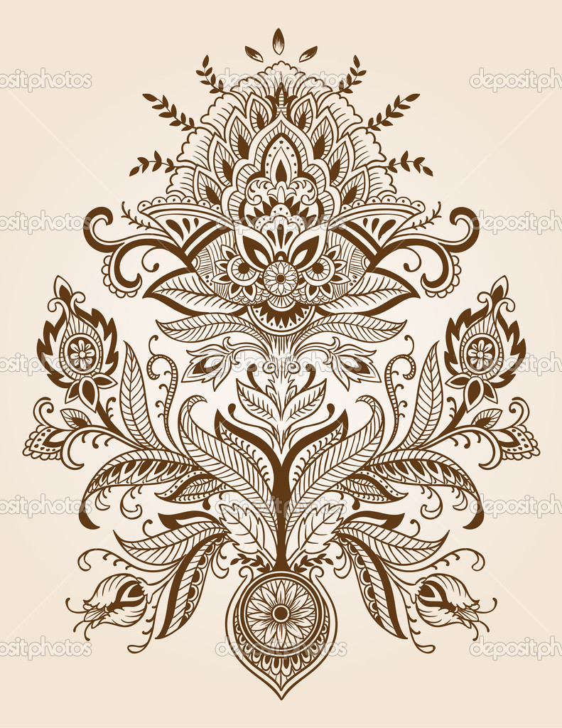 Paisley Flowers Henna Tattoo Design