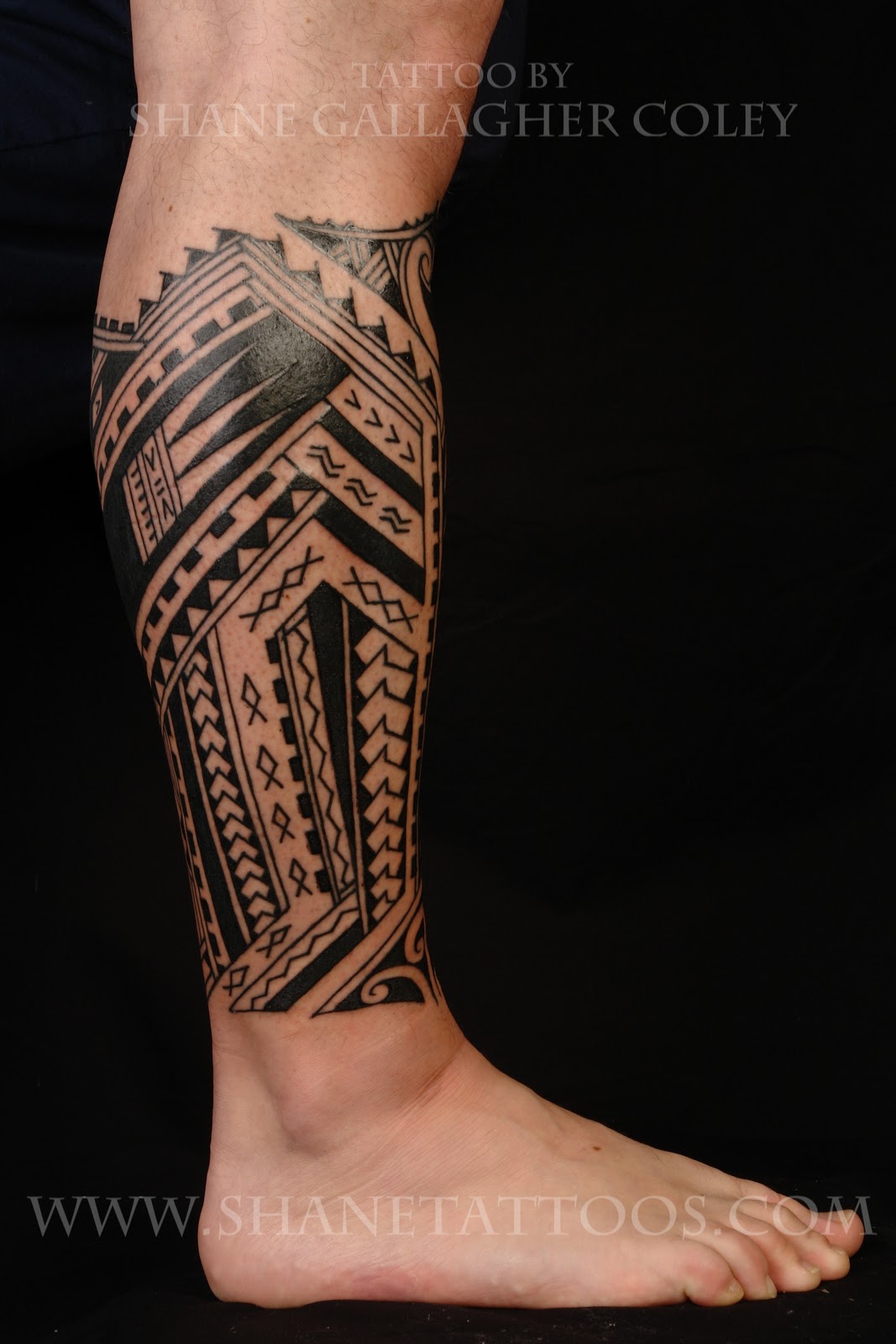 Polynesian Tribal Leg Tattoo