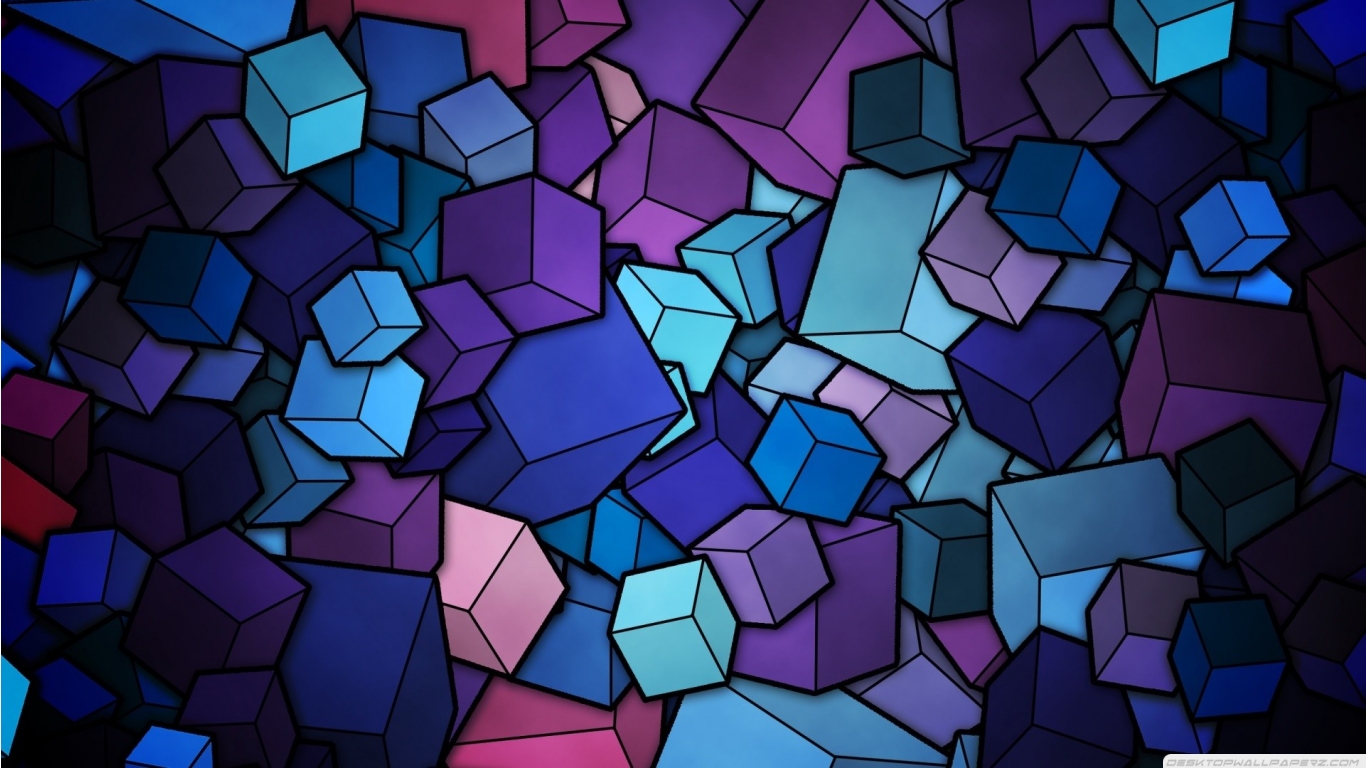 Purple Blue Abstract Art Geometric Stained Glass Cubes