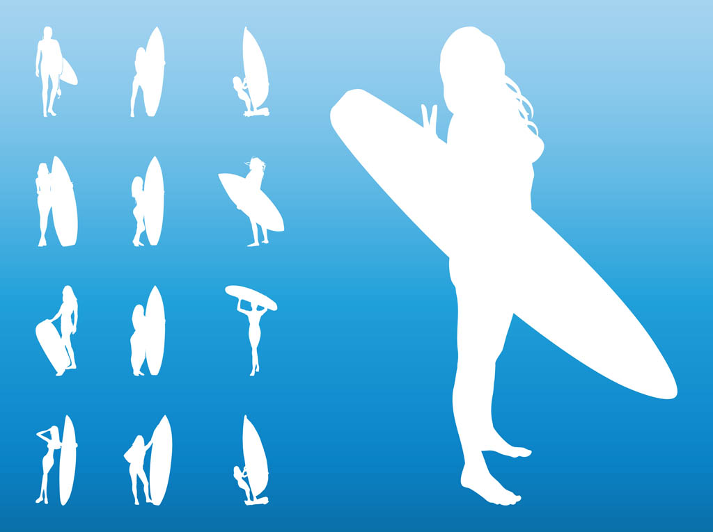 Surfer Girl Silhouette Clip Art