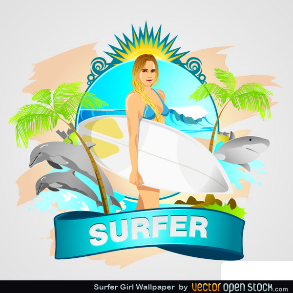 Surfer Girl Vector Free