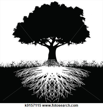 Tree with Roots Silhouette Vector