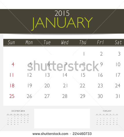 2015 Monthly Calendar Vector