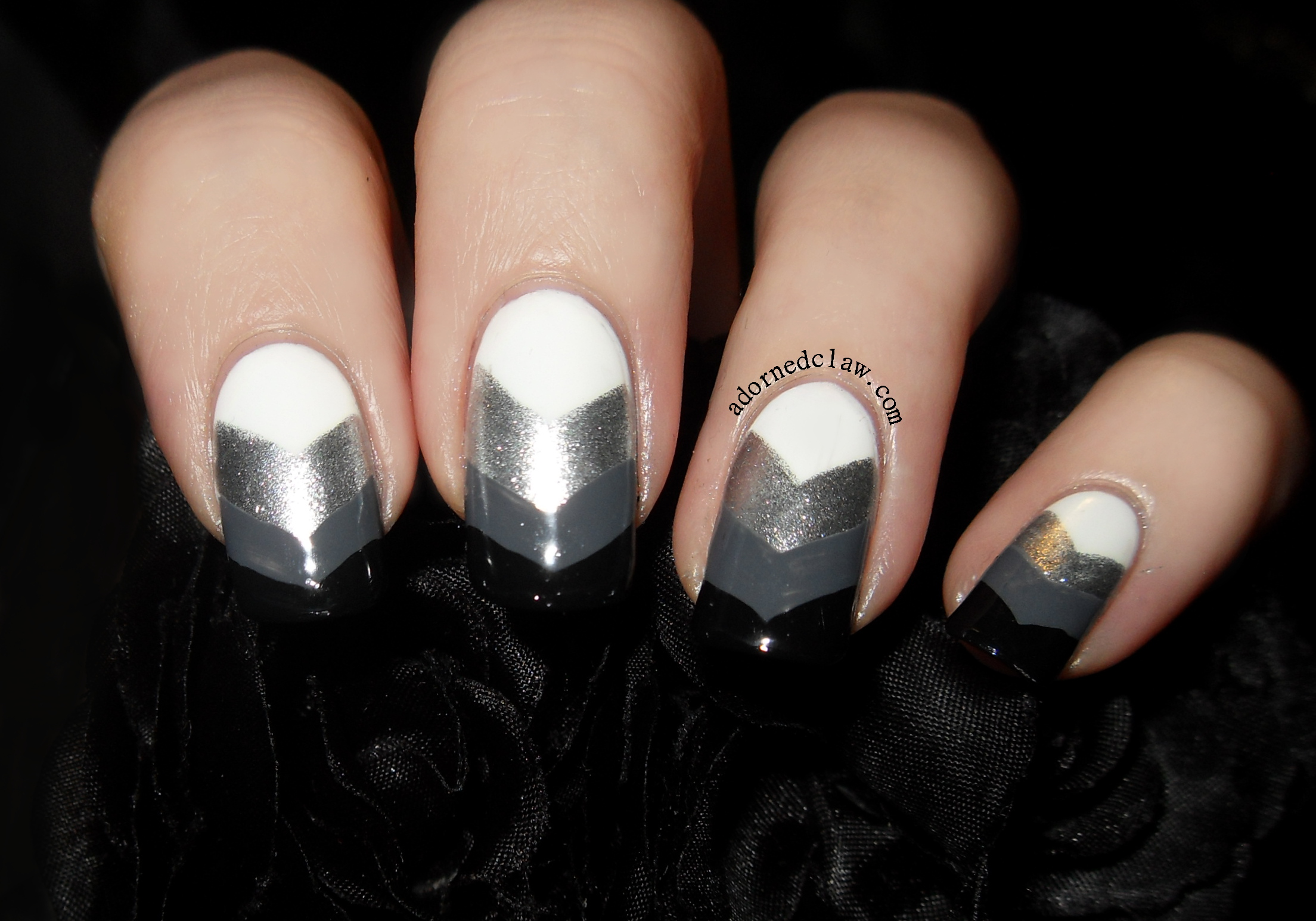 Black White and Silver Nail Art