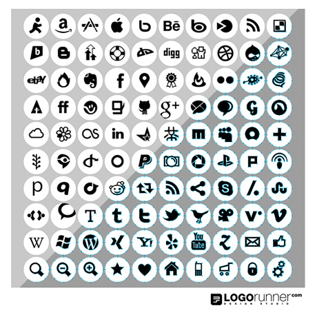 Black White Circle Social Media Icons