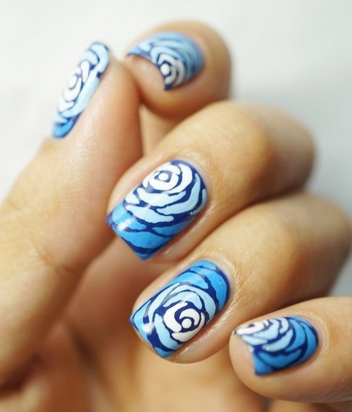 Blue Rose Flower Nail Designs