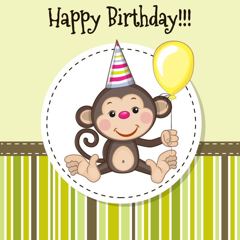 Cartoon Monkey Birthday Card