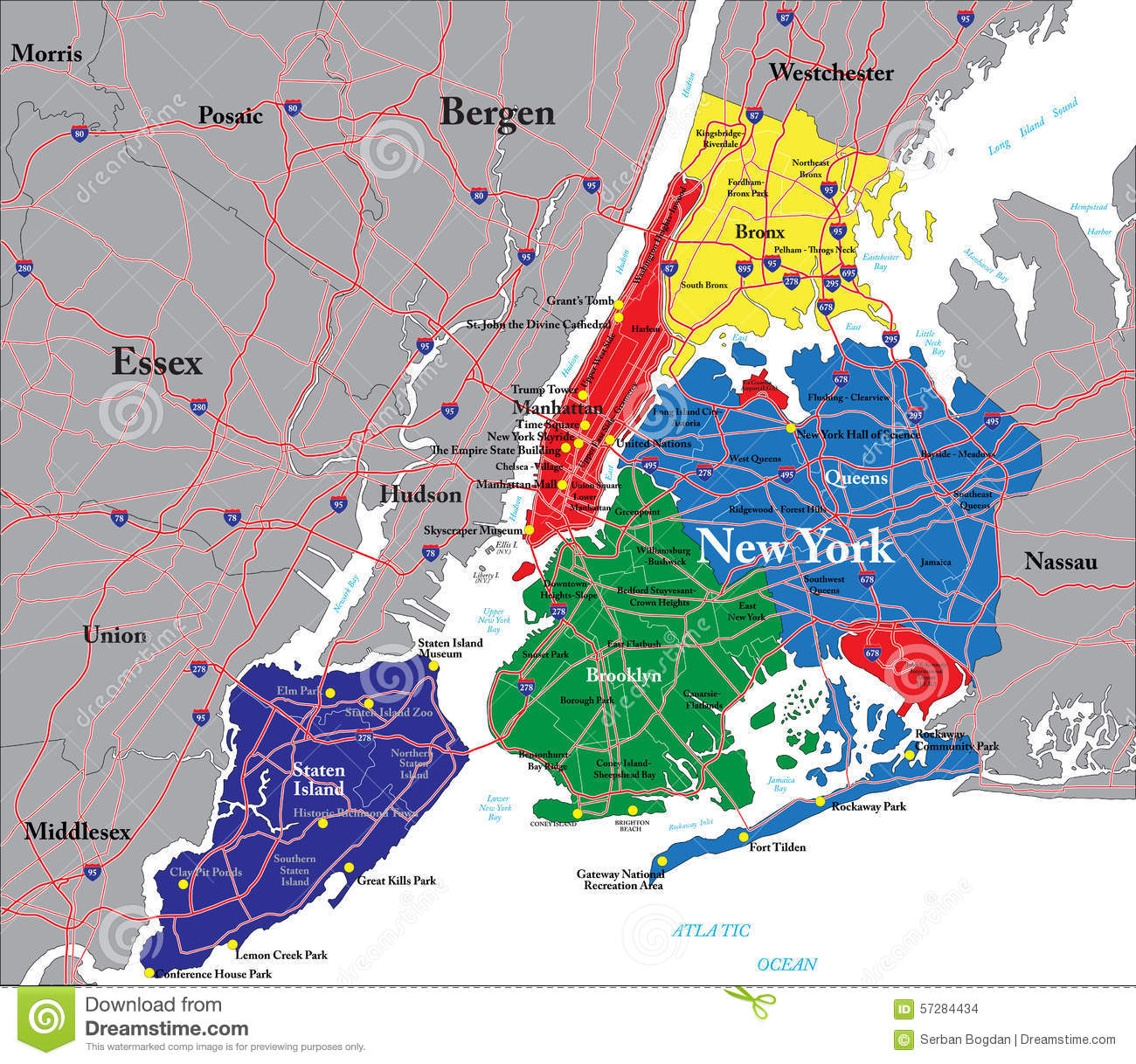 Detailed Map of New York City Detailed Map of New York City