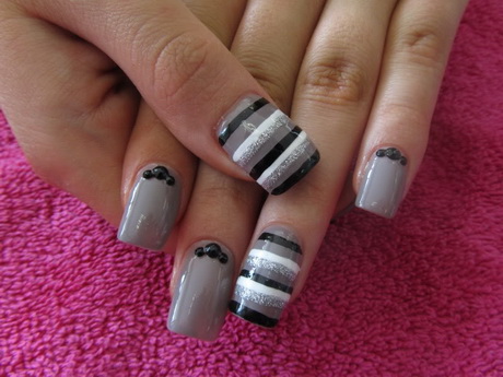 Gray Black and White Nail Art Design