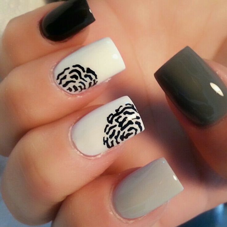 Grey Black and White Nail Design