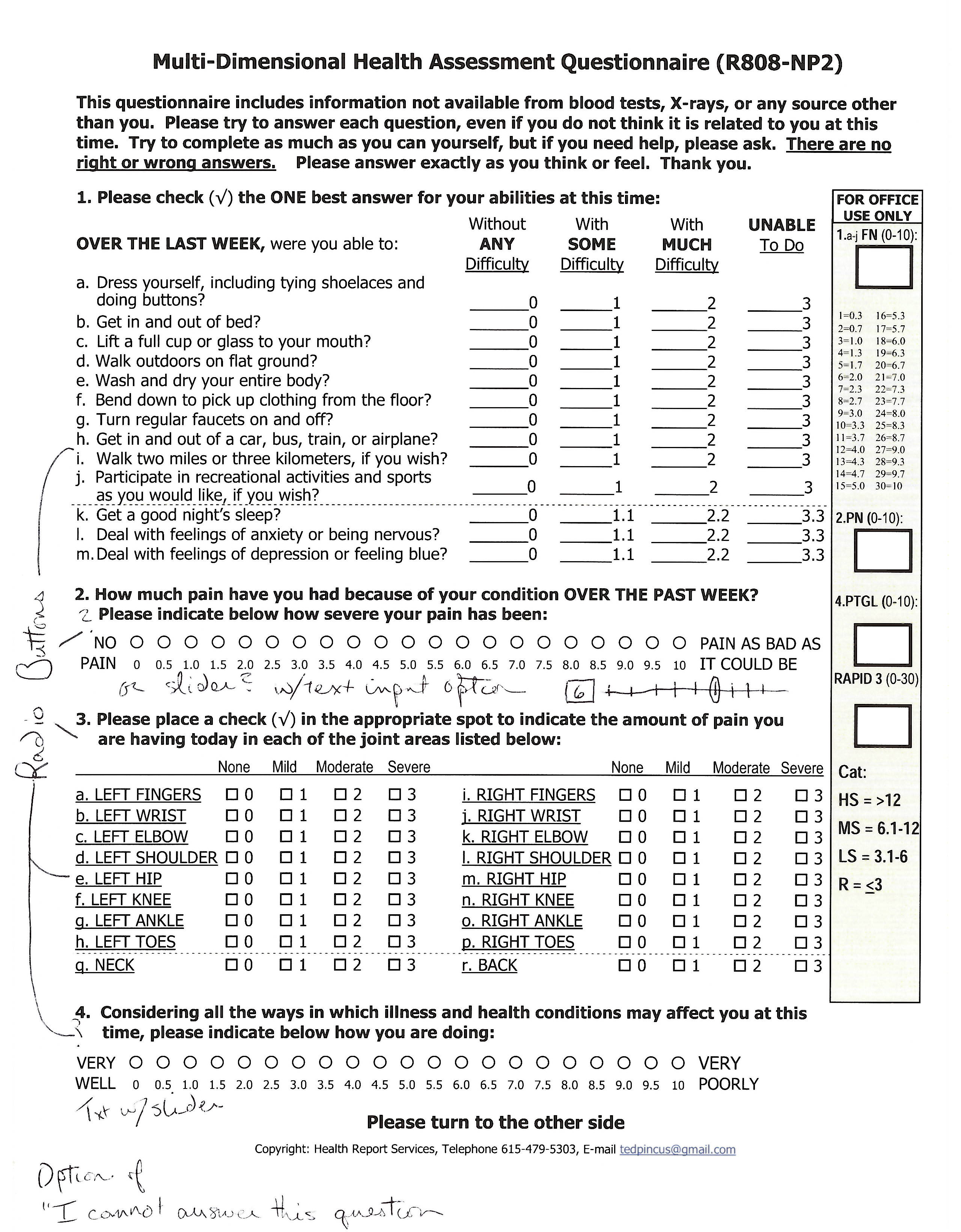 Health Assessment Questionnaire Examples