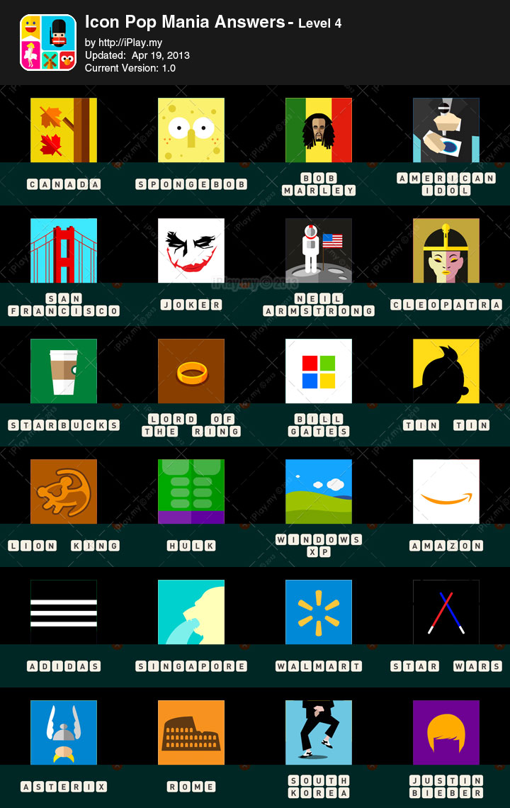 Icon Pop Mania Answers