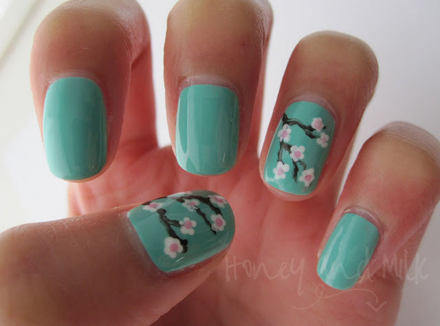 Japanese Cherry Blossom Nail Art