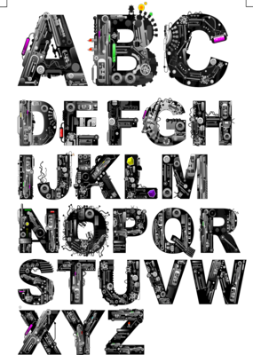 Mechanical Letter Font Alphabet