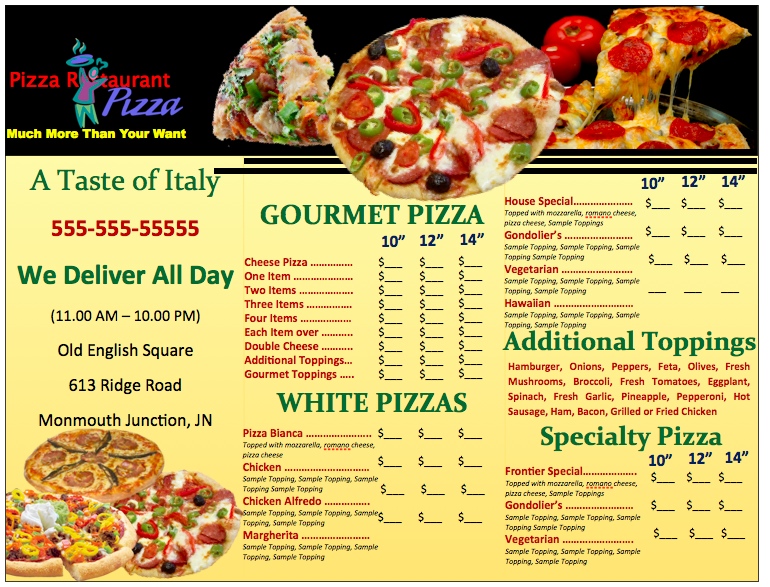 Pizza Restaurant Menu Templates