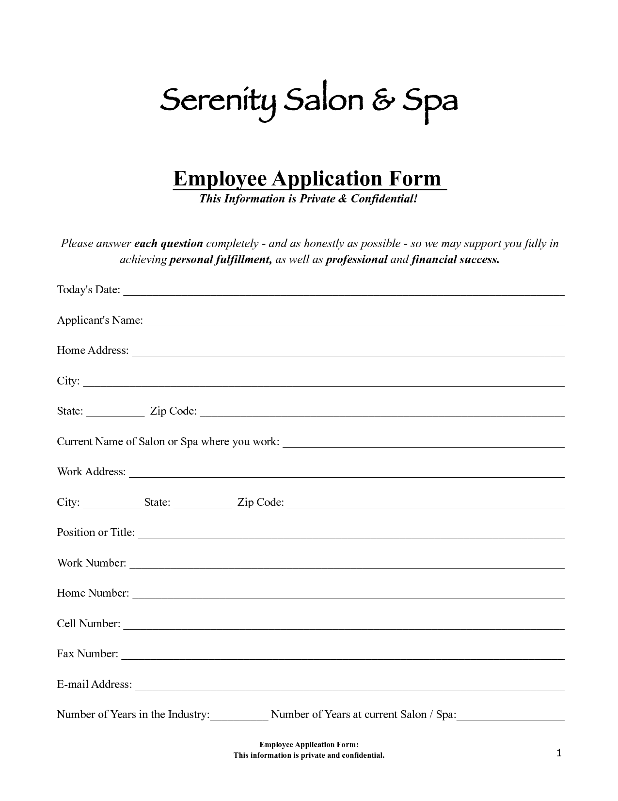 Salon Job Application Template