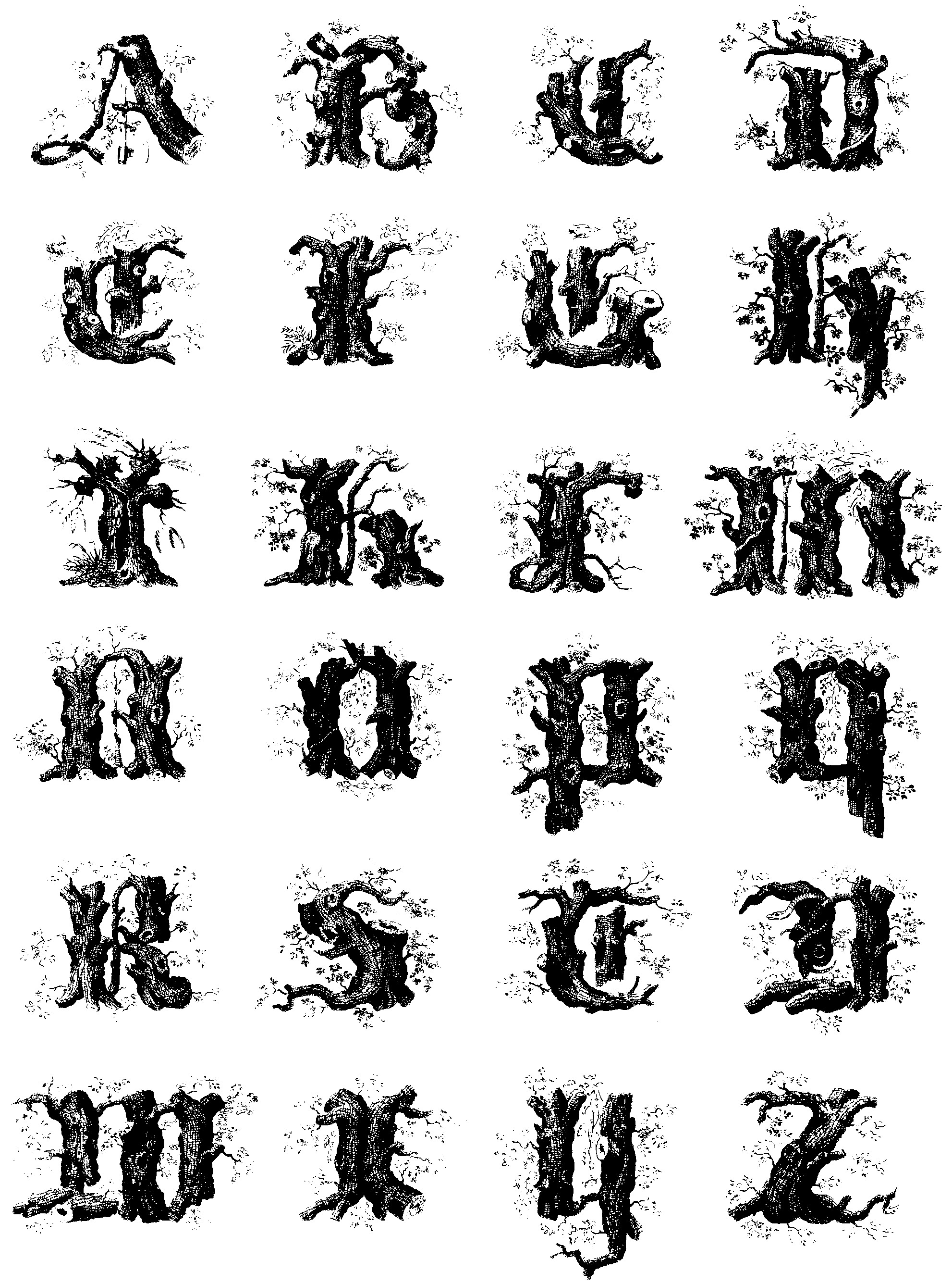 Tree Fonts Alphabet Letters