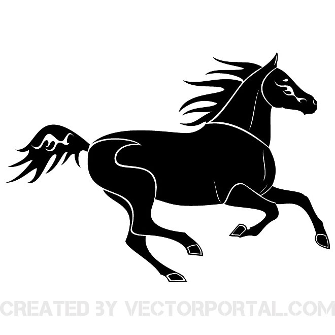 Black Horse Running Vector Art