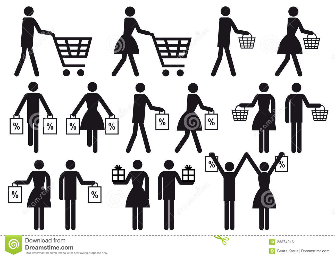 Black People Shopping Vector Icons