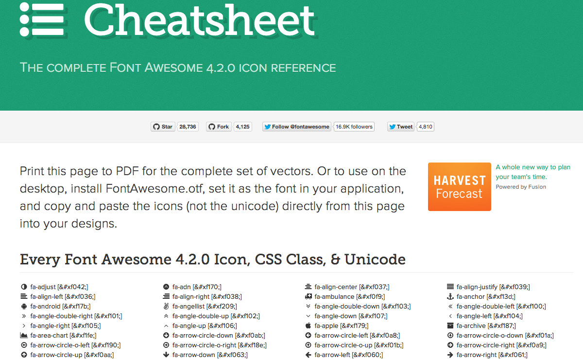 Cheat Sheet Font Awesome Icons