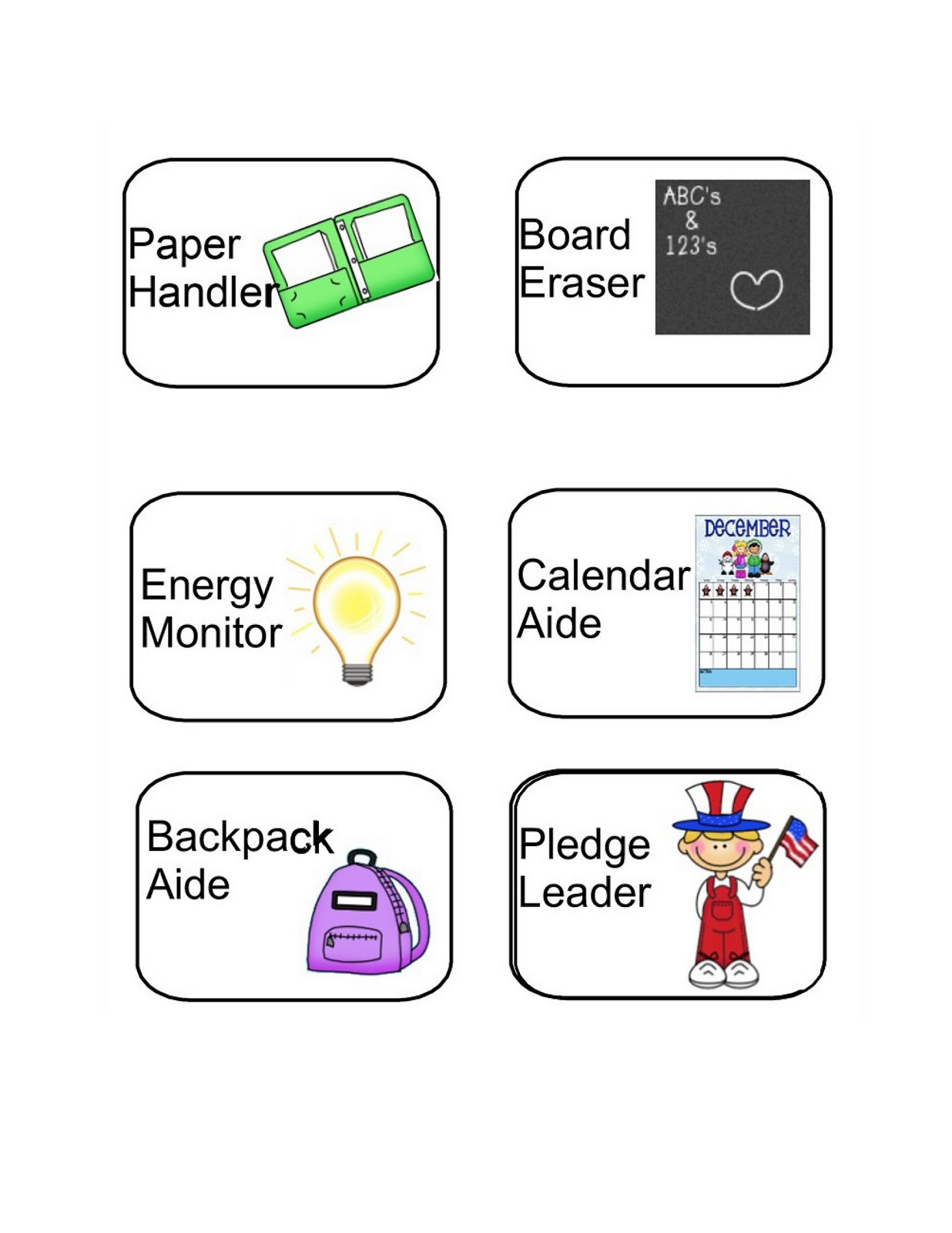 Classroom Helpers Job Chart Clip Art