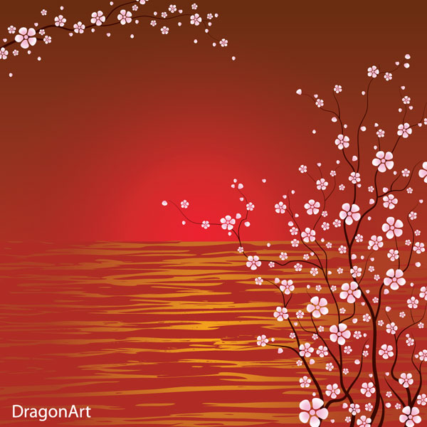 Japanese Art Cherry Blossoms Vector