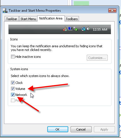 Network Icon Missing From Taskbar