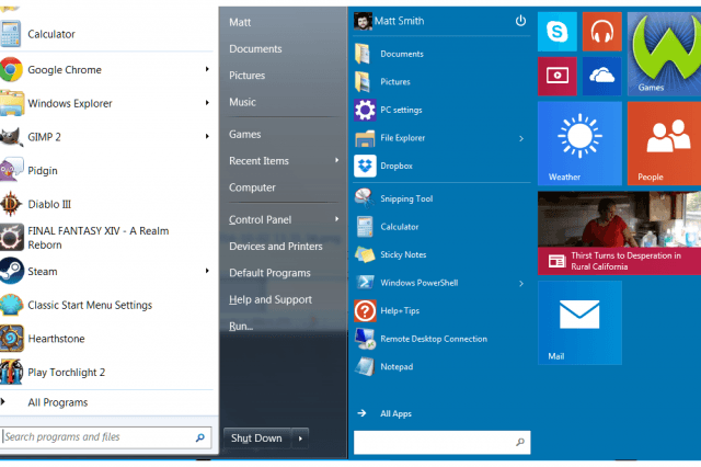 Windows 7 Start vs Windows 10