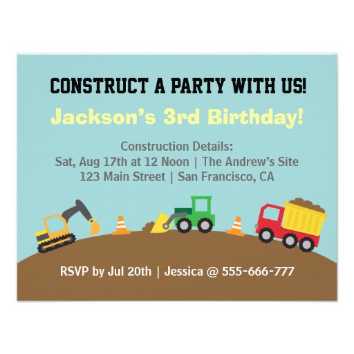 Construction Vehicles Birthday Theme Invitations Construction Vehicles Birthday Theme Invitations