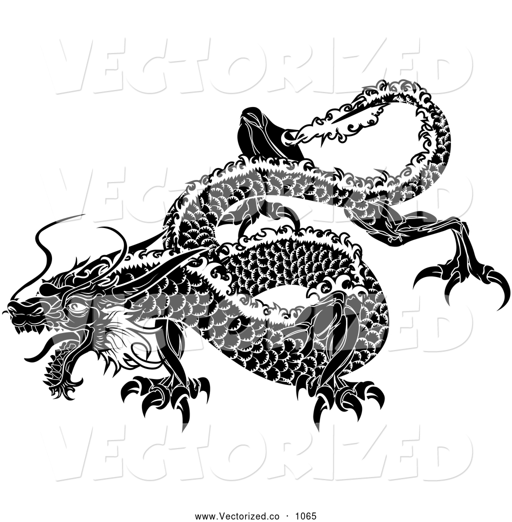 Black and White Japanese Dragon