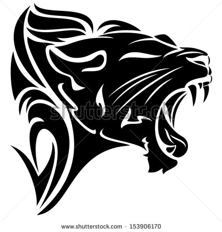 Black and White Roaring Lion Head