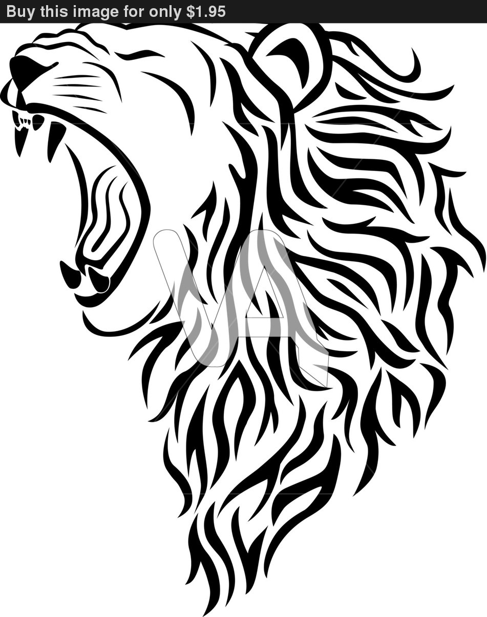 Roaring Lion Head Tribal Tattoo