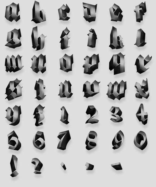 3D Gothic Letters Font