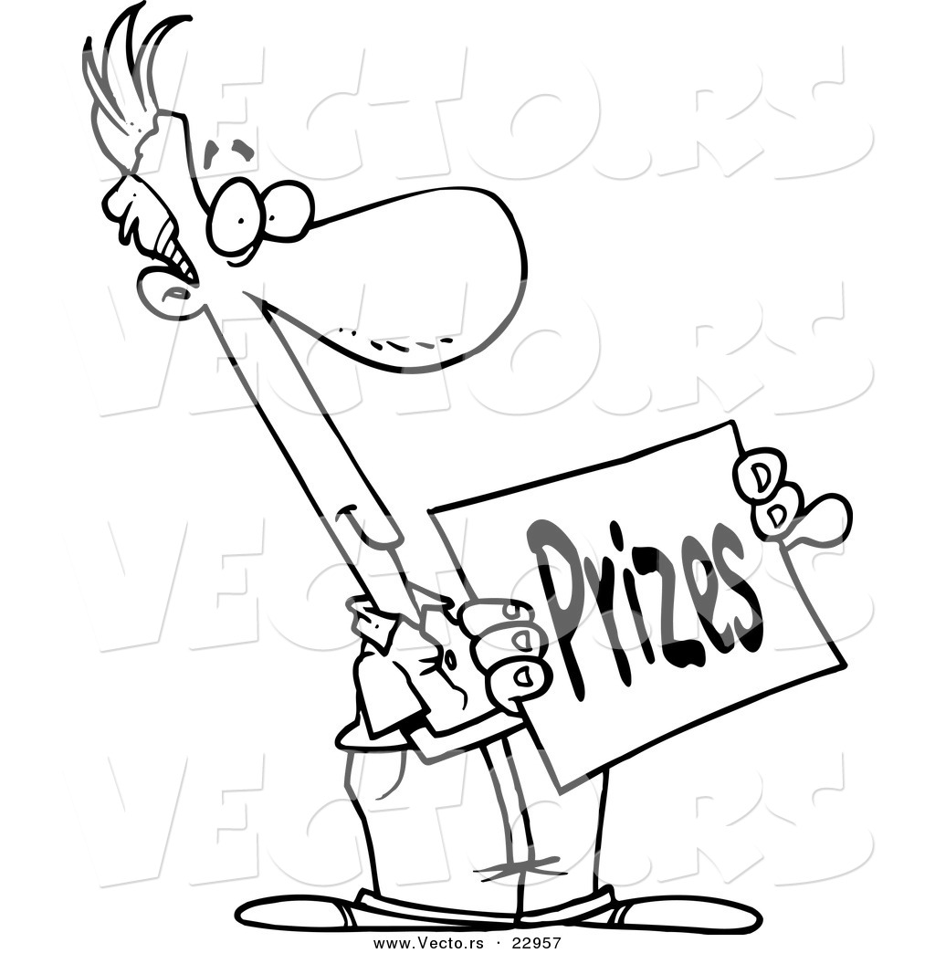 Cartoon Man Holding a Sign of a Prize Image
