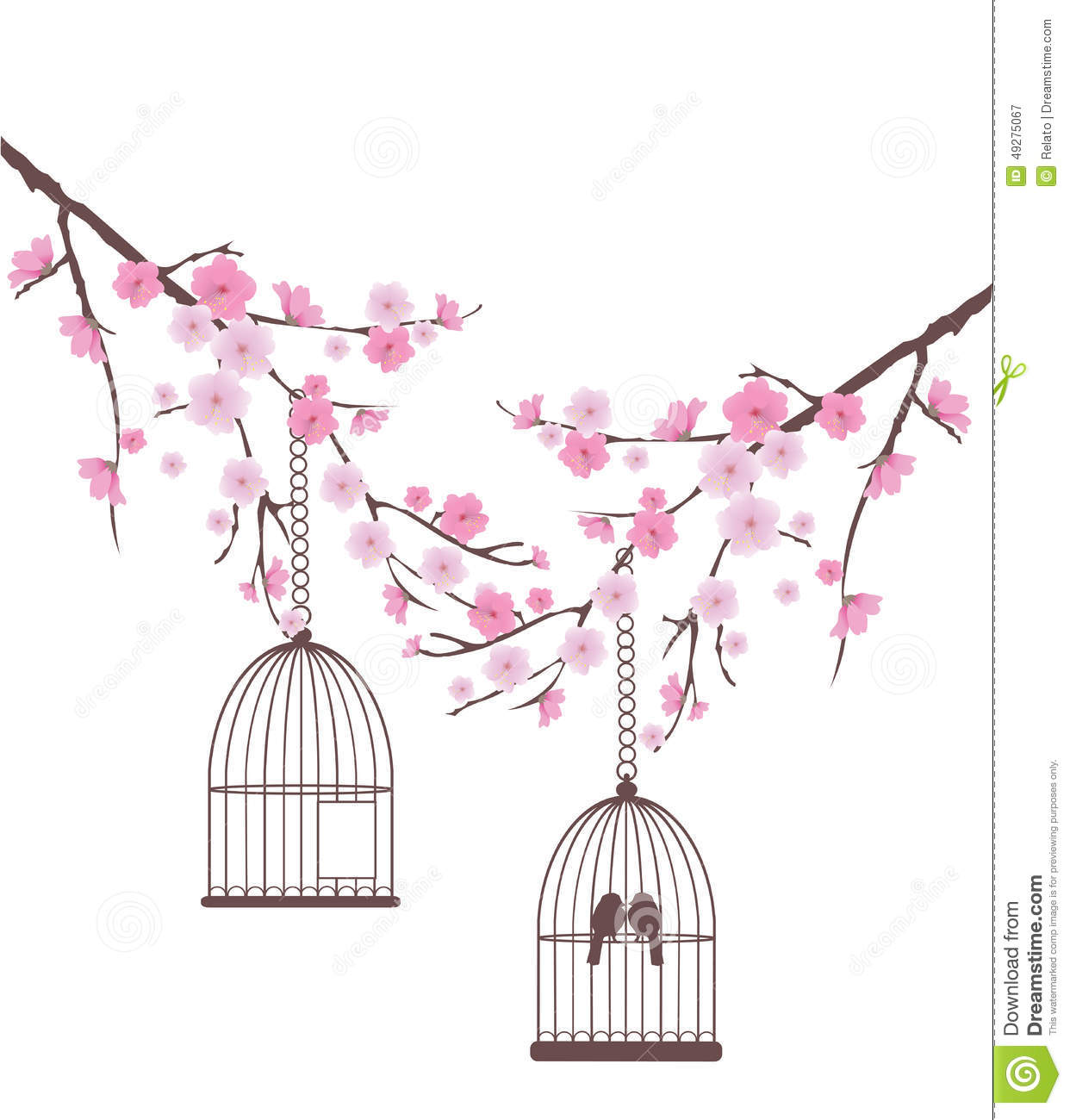 Cherry Blossom Branch with Birds