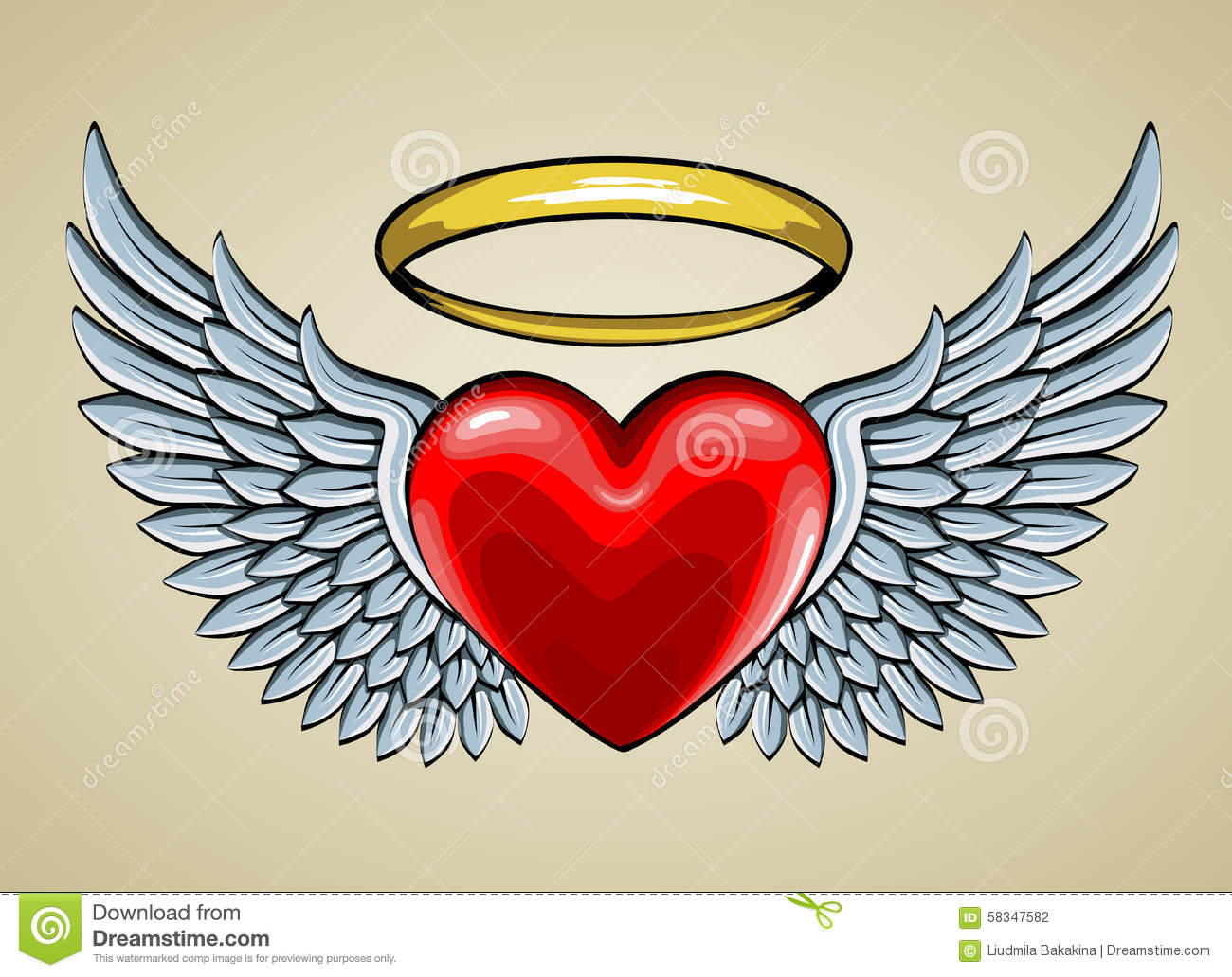 Heart with Angel Wings and Halo