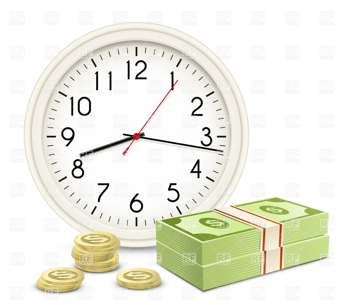 Money and Time Clock Clip Art