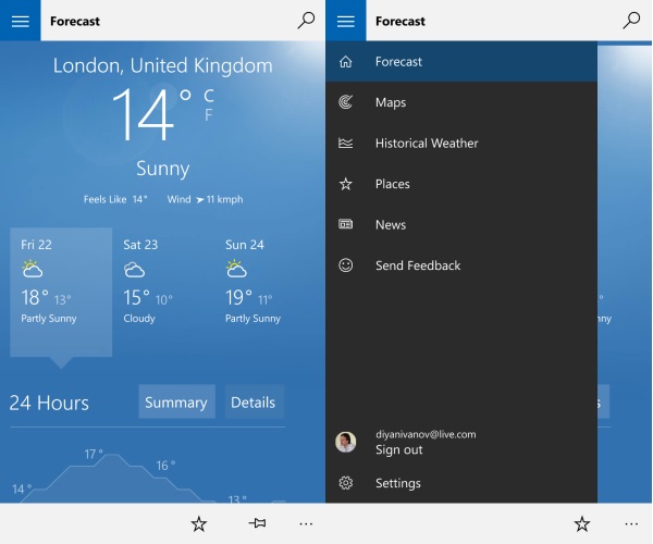 MSN Mobile Weather App Windows 10