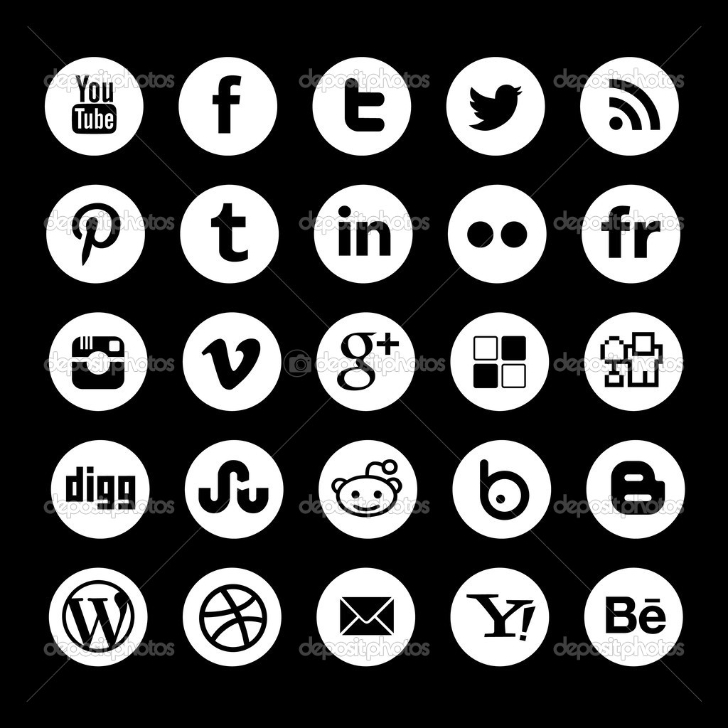 Social Media Icons Vector Black and White